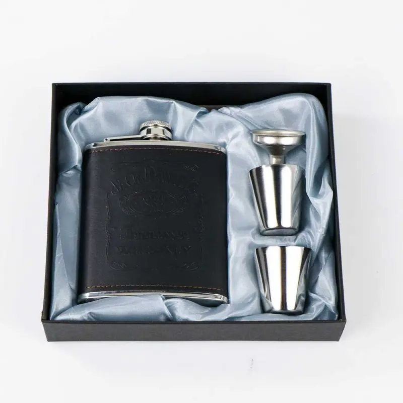 Botol Bir Hip Flask Stainless Leather 7Oz with Shot Glass 4
