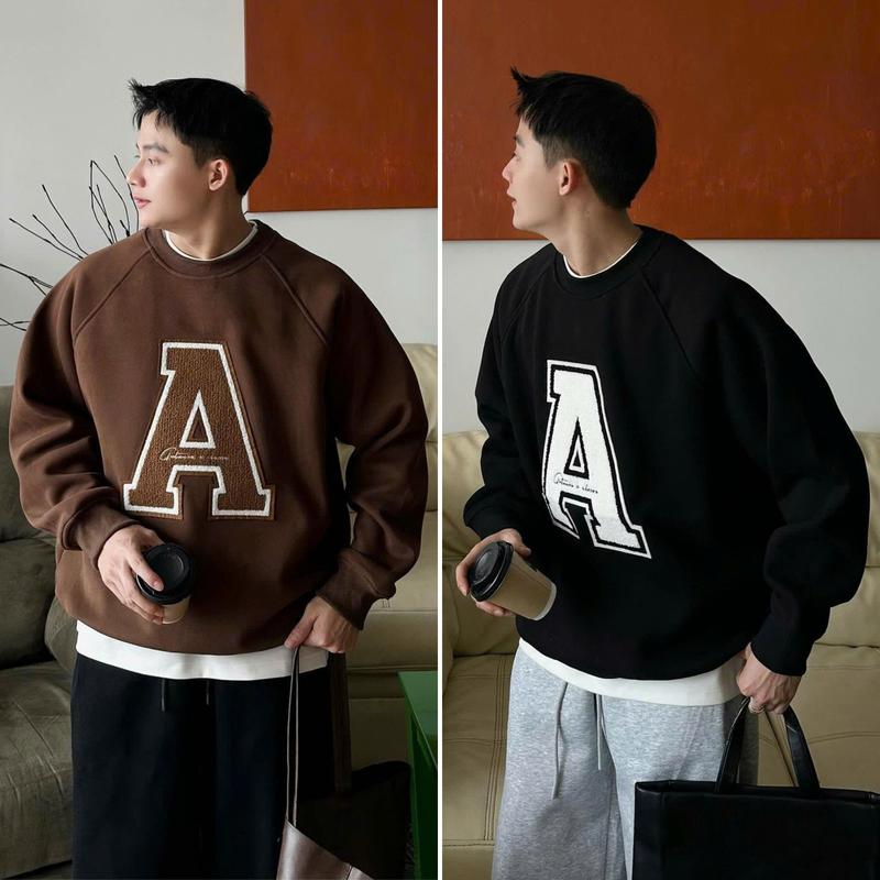 Áo sweater lông cáo chữ A thêu xù, Áo nỉ lông cáo unisex nam nữ AN223 Pi Studio Menswear Tay Dài