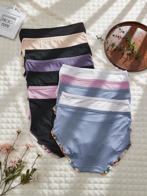 【Plus Size】Patchwork Floral Print High Waist Knicker, Soft Comfy Breathable Panty for Daily Wear, Women's Underwear for All Seasons, Womenswear 1