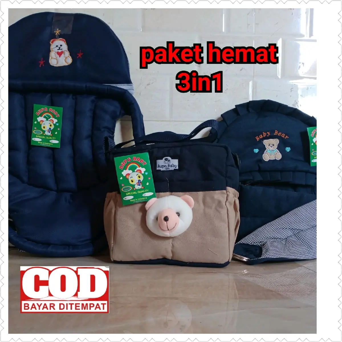 paket 3in1 tas beruang gendongan depan bordir gendongan samping bordir