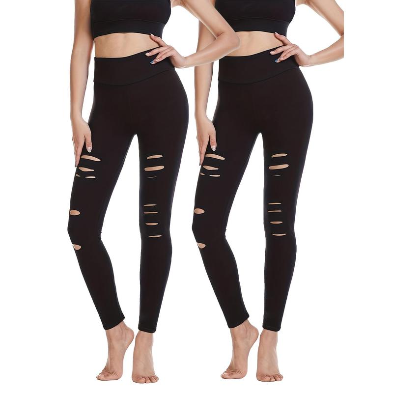 Women's High-Waist Ripped Yoga Leggings - Breathable, Stretchy Workout Pants for Fitness & Outdoor Activities, Black 5