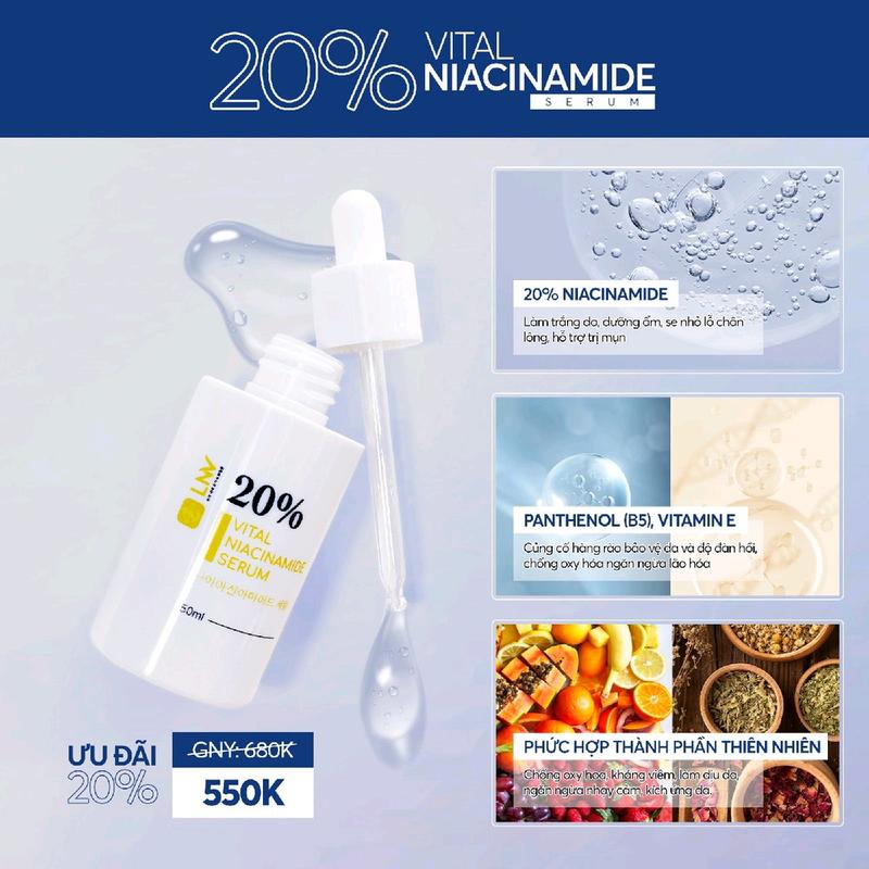 Tinh chất Serum Niacinamide 20%[Chính Hãng] Hàn Quốc LNV. Hỗ trợ tinh trạng mụn, kiểm soát dầu nhờn, thu nhỏ lỗ chân lông, làm trắng đều màu da. Làm Đẹp Da Skincare Dưỡng Da Chăm Sóc Da Dưỡng Ẩm Da Cho Bé Cấp Ẩm Trà