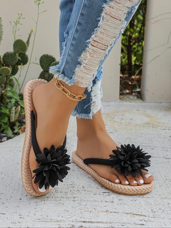 Women's Flower Decorated Flip Flops Slippers, Casual Comfortable Flat Sandals for Beach, Fashionable Barefoot Shoes for Indoor & Outdoor Wear 5