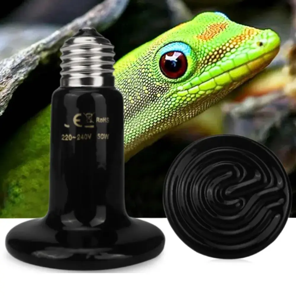 Reptile Heater Infrared Ceramic Emitter Heat Lamp Bulb 220V Black Pet Heating Light Bulb Waterproof 25/200W Pet Brooder Frog Snake Lizard