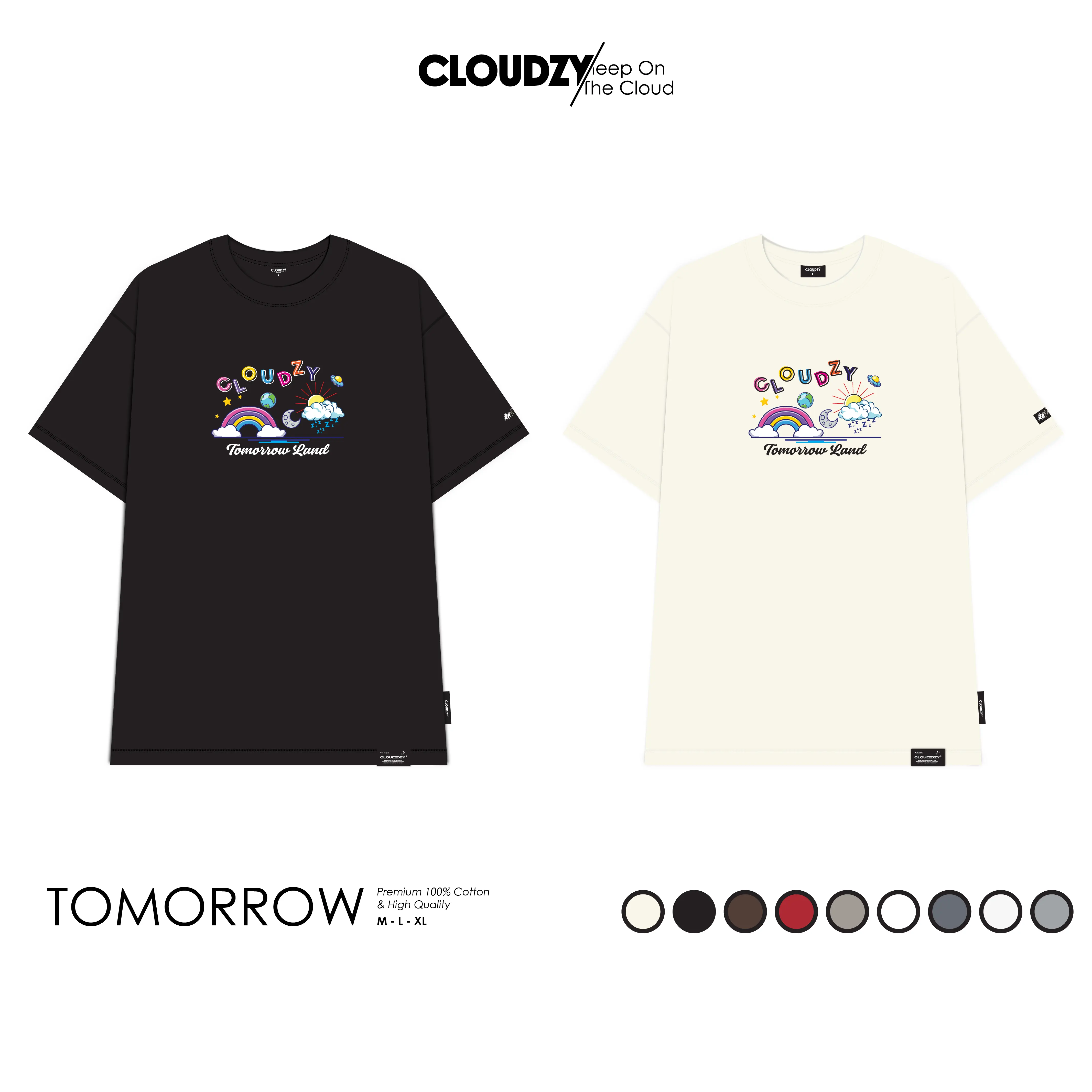 Áo thun nữ nam unisex tay lỡ phông localbrand CLOUDZY form rộng teen cổ tròn trắng oversize TOMORROW