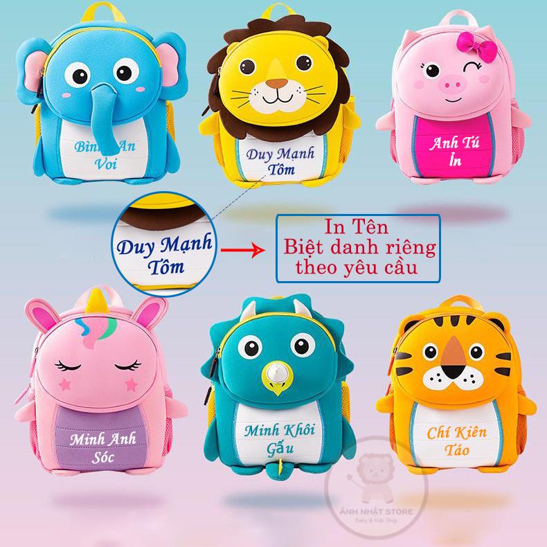 BALO IN TÊN + BIỆT DANH RIÊNG cho bé đi học mẫu giáo, mầm non 3D siêu nhẹ, chống gù từ 1 đến 5 tuổi đáng yêu, dễ thương Voi Heo