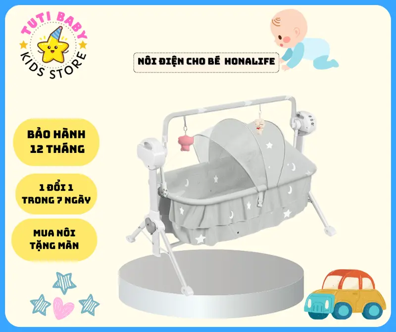 (TẶNG MÀN, GỐI, ĐỒ CHƠI ) Nôi điện đa năng cho bé, nôi đưa tự động kèm nhạc-Tuti.baby Kem Võng 1