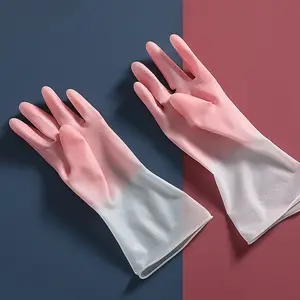Sarung Tangan Karet Silikon Latex Anti Slip Cuci Piring Berkebun Tebal Warna Pink/Biru 3041