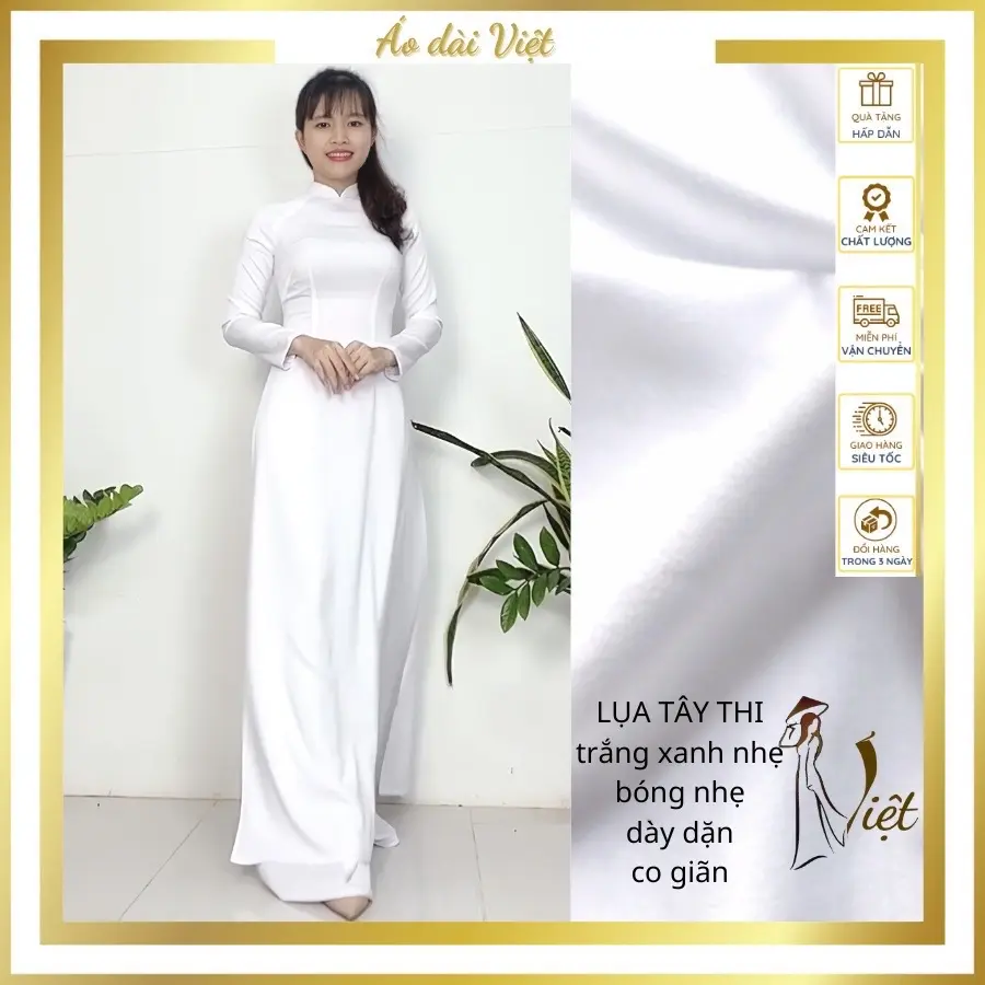 Áo dài trắng học sinh nữ đi học lụa tây thi truyền thống may sẵn