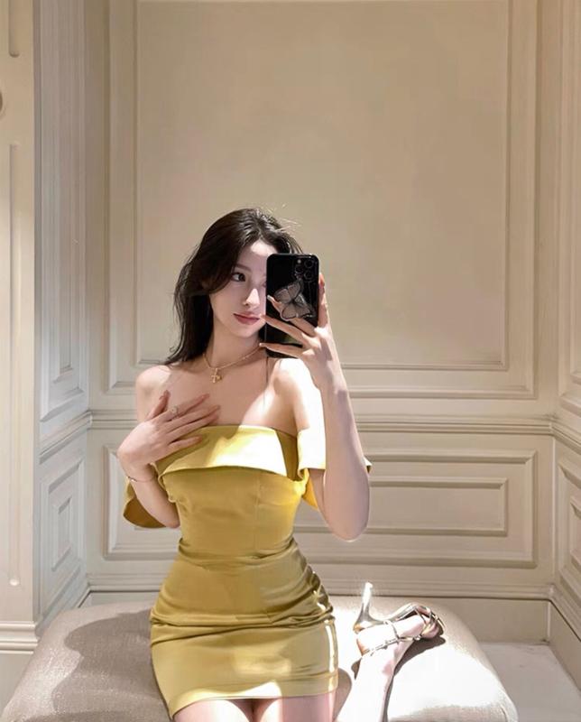   XẢ KHO  ĐẦM PHI NỮ THUN RỚT VAI _KHANH VY STORE -  41102  Nữ Kem Dress Đen  Women 