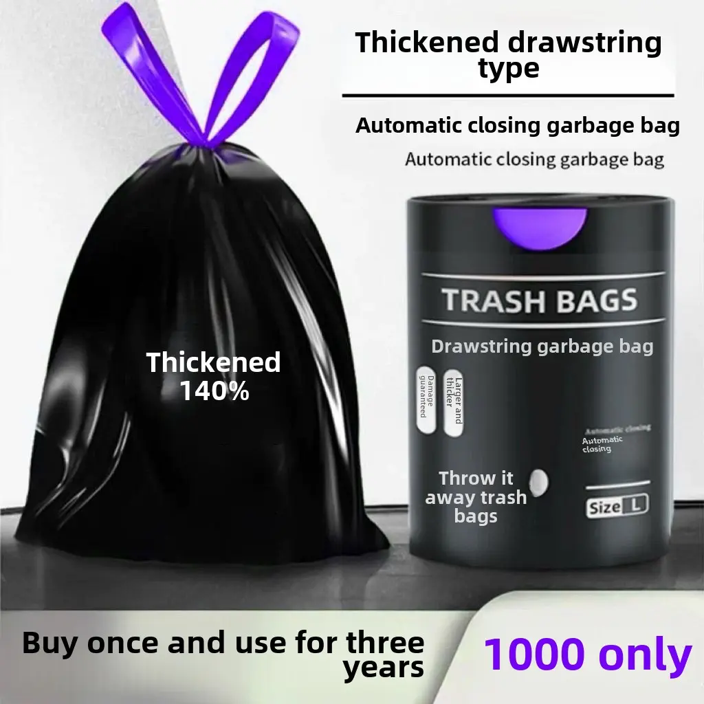 Túi đựng rác dây rút, Chịu Lực, Cực dày, Chống Rò Rỉ, Thích hợp cho sử dụng trong nhà bếp, phòng tắm và gia đình, Cuộn 100-300 đếm