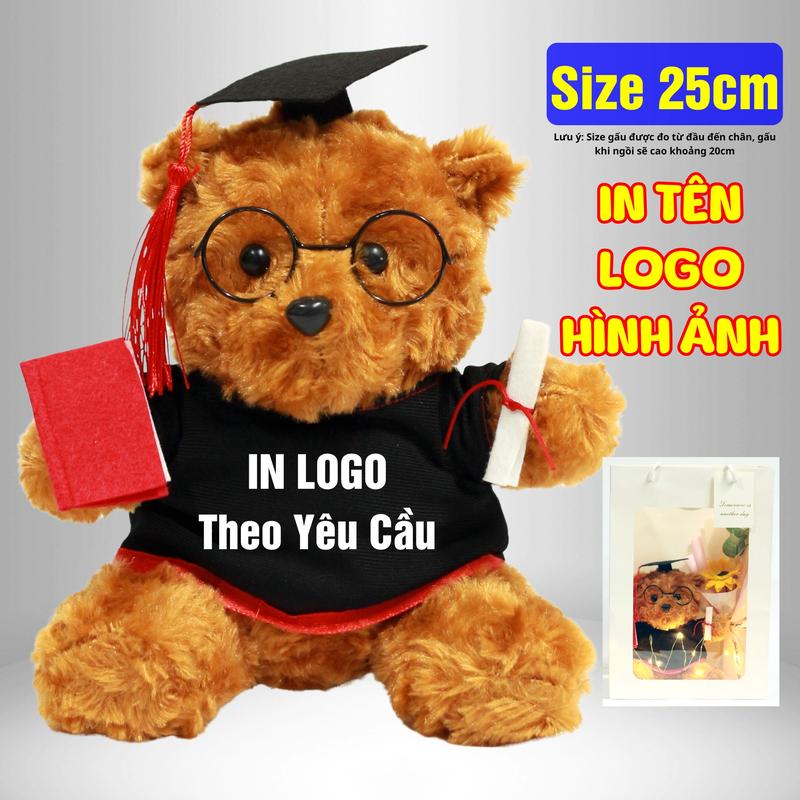 Gấu lông xù in tên quà tặng tốt nghiệp gấu cử nhân teddy in theo yêu cầu size 25cm- Thú Bông