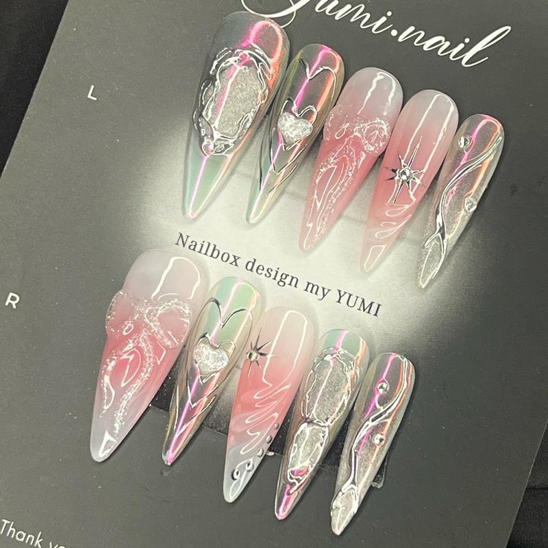 Nailbox thiết kế tone hồng tráng gương cực quang mẫu gốc Làm Nail chân tay giả