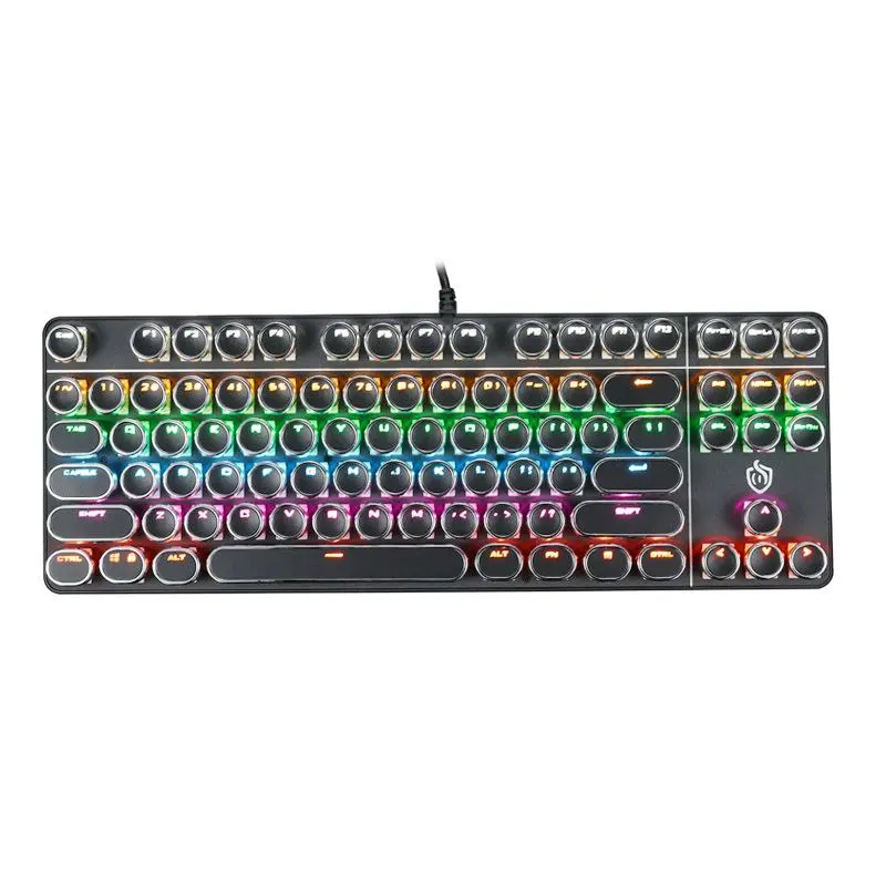 USB-A Wired Mechanical Keyboard, Ergonomic Design Round Keyboard with Colorful Backlight, Home Office Game Keyboard, Gaming Keyboard