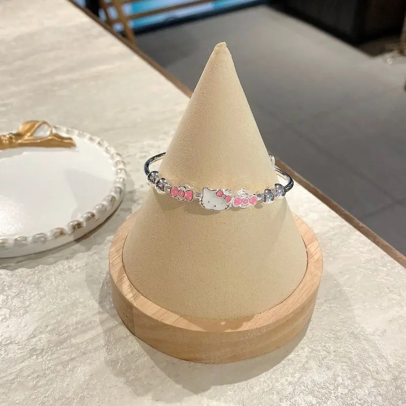 Vòng Tay Hello Kitty, Màu Bạc Ngọt Ngào Thiết Kế Hoạt Hình Dễ Thương, Chất Liệu Tráng Men, Kiểu Dấu Ấn Kéo Đẩy, Thời Trang Đơn Giản Cao Cấp Hoa Đeo Tay Phụ Kiện Móc Khoá