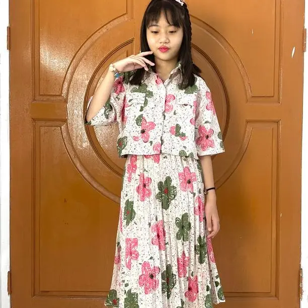 HS-OneSet Anak Motif Bunga+Rok Model Plisket 6