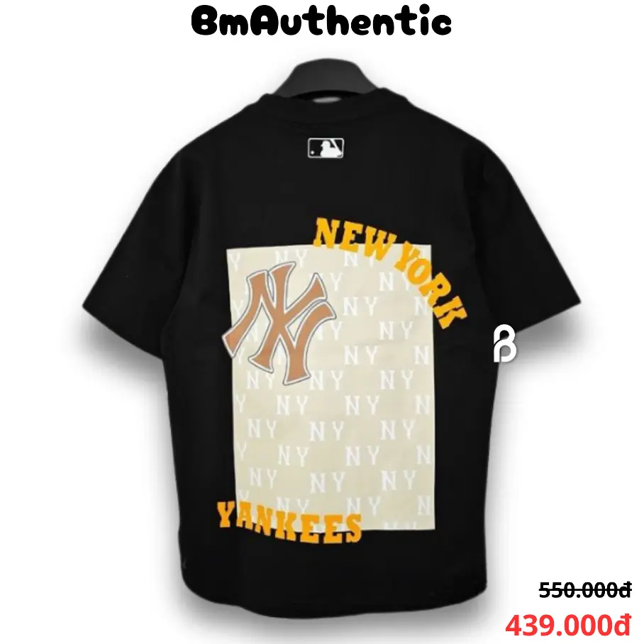 [HIGH QUALITY] Áo Thun MLB New York Yankees Logo Monogram Cotton Cao Cấp Form Rộng - BM Authentic