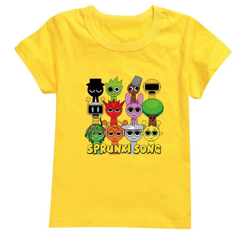 Áo thun trẻ em Áo POLYCOTTON mát mịn In Hình SPRUNKI SONG cho bé trai và bé gái Vải Cotton Baby Tee Women Top Voi Cổ Tròn Heart áo  baby áo  baby áo  len Flower 1
