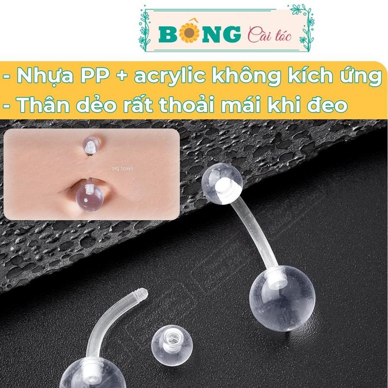  Khuyên rốn nhựa trong suốt 2 đầu bi giữ lỗ kèm hộp đựng không gây kích ứng KR10 - khuyên nhựa BÔNG Cài Tóc 
