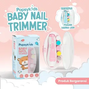 Popsykids Baby Nail Trimmer – Gunting / Pengikir / Pemotong Kuku Bayi Elektrik 6 in 1 LED Light & Light Sound Manicure Pedicure Anak-Anak Biru Pink Electric