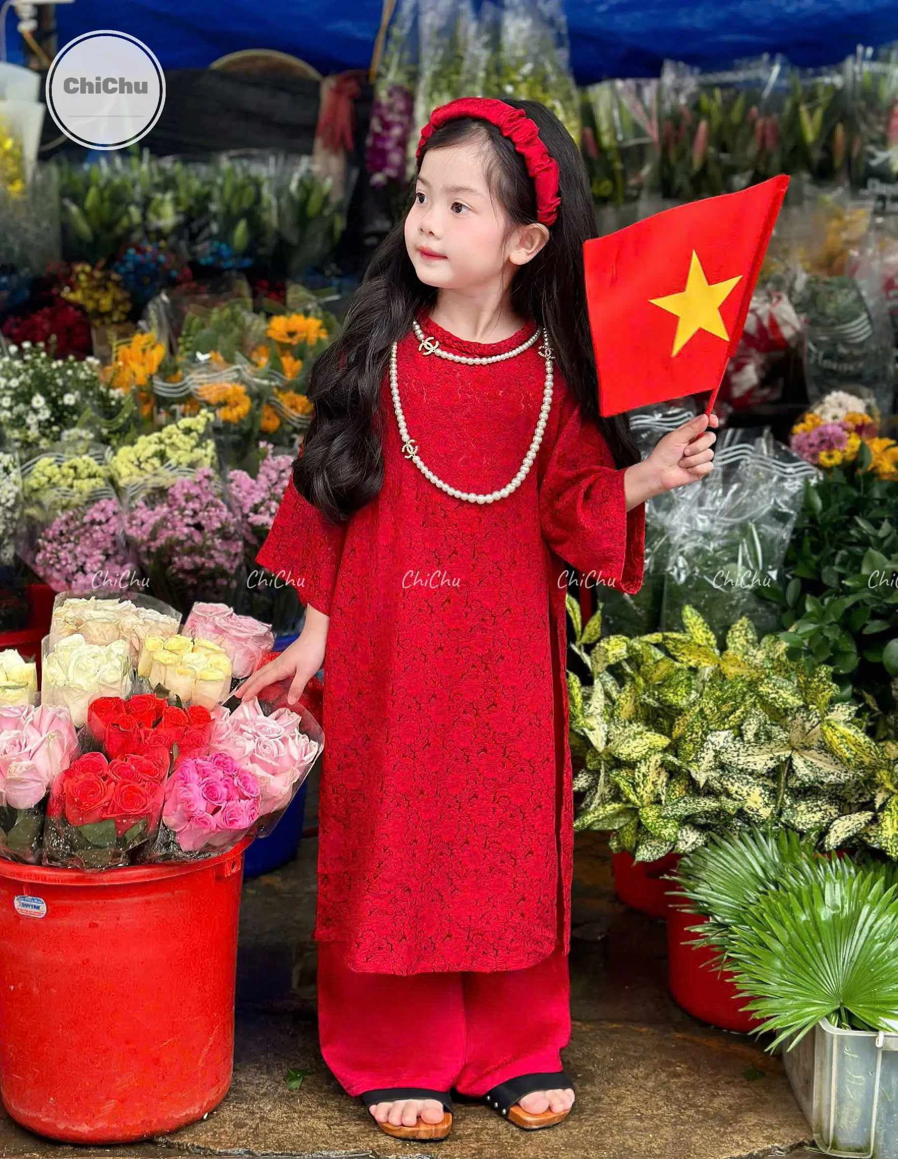 Áo Dài Bé GáiThiết Kế Kiểu Dáng Đính Nơ Xinh Xắn Chất Liệu Lụa Ngọc Trai Cao Cấp TẶNG Kèm Bờm