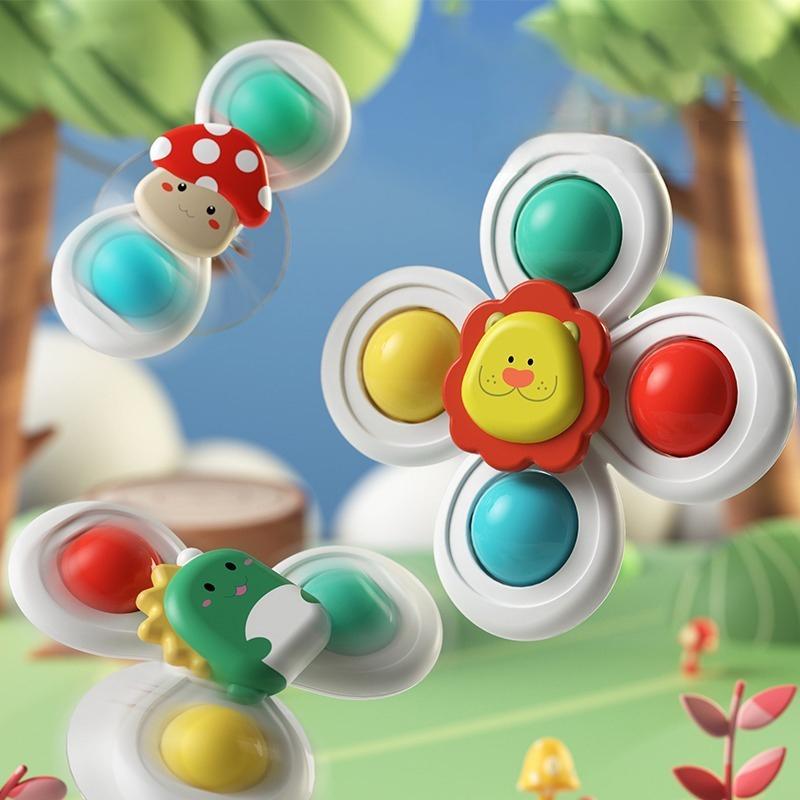 Suction Cup Spinner Toys, 3pcs/set Cartoon Animal Design Spinning Top, Rotating Finger Educational Grasping Toys, Rotating baby Toy with Suction Cup, Baby Toys Infant Toys Toddler Toys 1