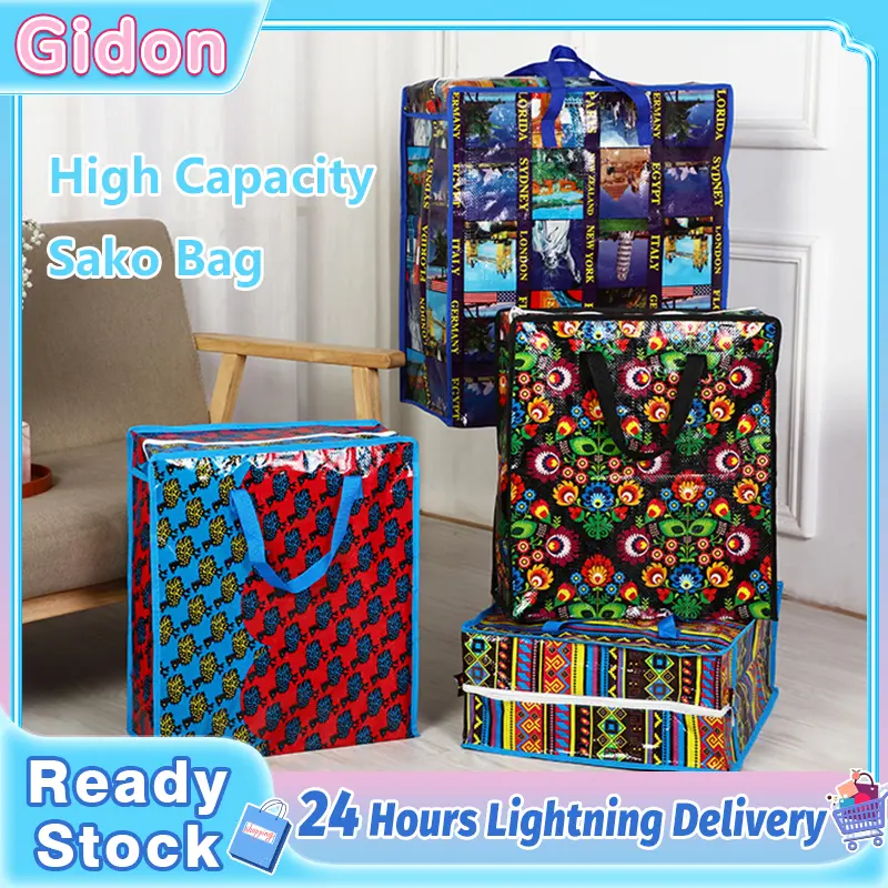 Sako Bag Woven Eco Bag With Zipper High Capacity Storage Bag Luggage Shopping Bag Thick Quality Random Design