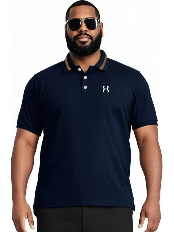 【Plus Size】 Men's Regular Fit Polo Shirt, Casual Short Sleeve Collared Top for Summer, Fashion Men's Clothes for Daily Wear 6