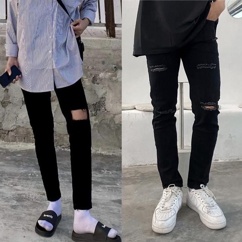 [sale xả kho] Quần jean đen rách gối nhiều nam co giãn cực tốt dáng skinny slimfit phom ôm VNXK Menswear Có Túi Pants