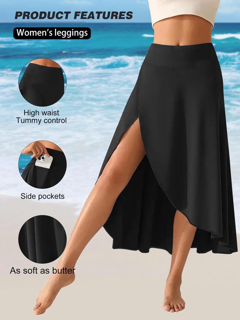 Product Introduction of Women's Plain Pocket Split Hem Skirt, Casual Fashion Breathable Midi Skirt for Daily Wear, Ladies Bottoms for All Seasons 7