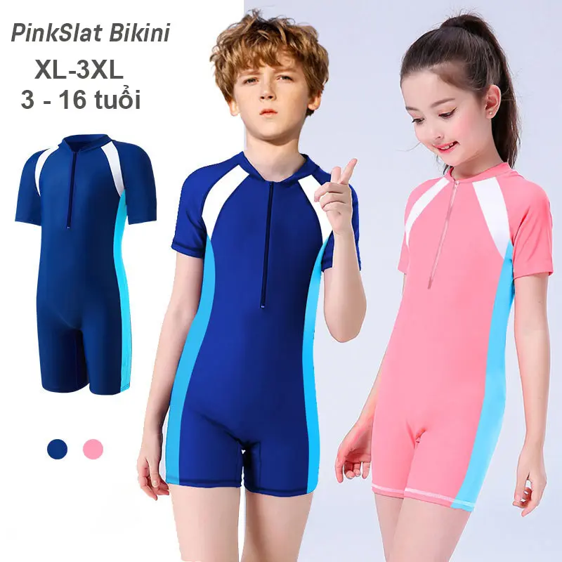 Áo bơi liền thân cho bé trai bé gái, đồ bơi kín đáo dáng thể thao cho bé thoải mái bơi lội B027