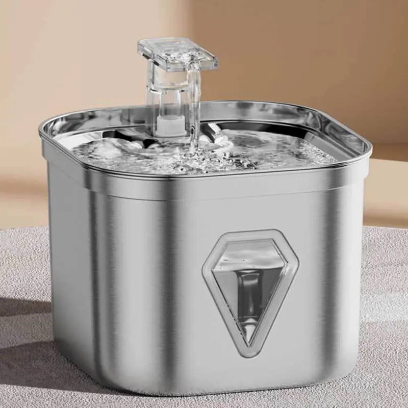 2.5L Stainless Steel Pet Water Dispenser, Large Capacity Pet Water Fountain, Pet Drinking Fountain, Dog & Cat Accessories, Feeding Supplies 0