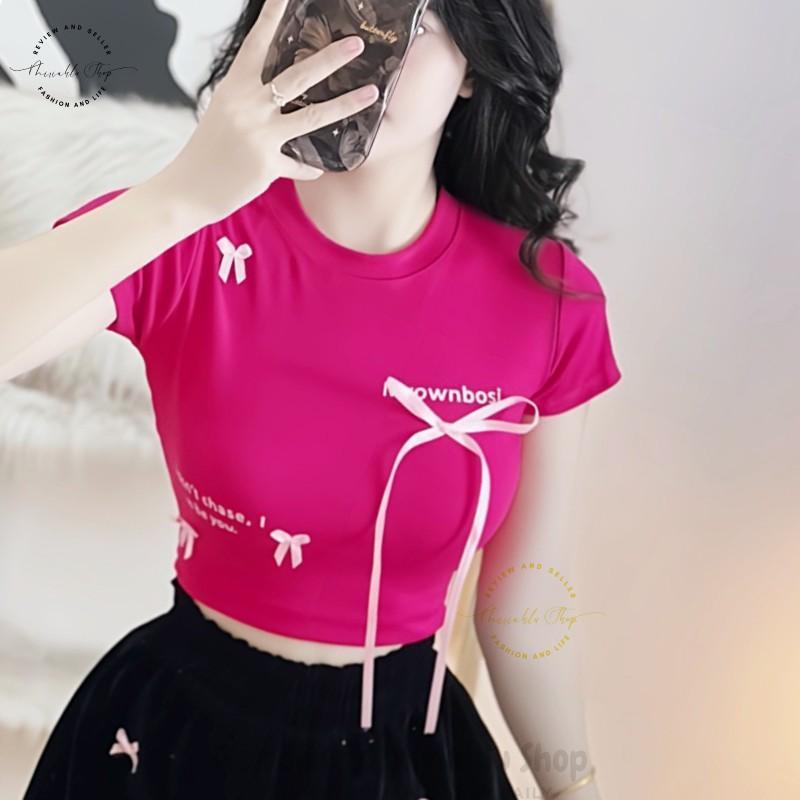 Product Introduction of Áo Croptop Borip Basic Ôm Body In Chữ "I Don't Chase" Đính Nơ Dài, MLS11, Women Thun Sen Sò Hoa Sen Trắng Kem Tre Cổ Tròn Dáng Ngắn 21