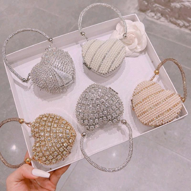 SIZE 6CM RẤT NHỎ KHÔNG ĐỰNG ĐƯỢC ĐỒ Túi Xách Nữ Women Bag Clutch Cầm Tay Cốp Đi Tiệc Trái Tim Đính Đá Tua Rua Phụ Kiện Chụp Hình HÀNG QC mini bags