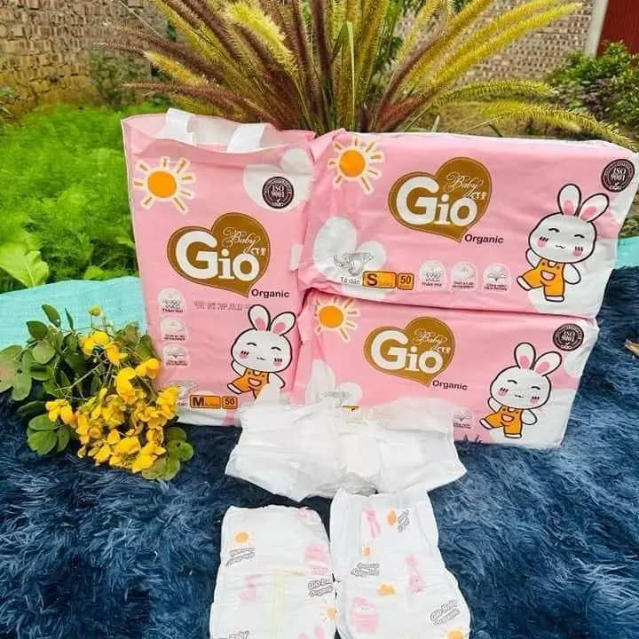 BỈM DÁN CHO BÉ BABYGIO Organic, 100 miếng, size 2-12kg, công nghệ NANO kháng khuẩn, virus, mồ hôi, hăm tã, lõi bông Mỹ, SAP Nhật