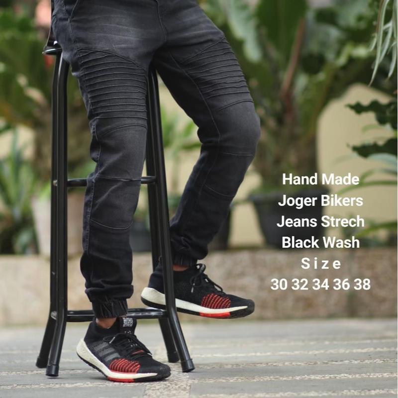 Jogger bikers jeans size 29-38 Bahan Denim strech Black wash/ Retro / Biowash Celana Dewasa 3
