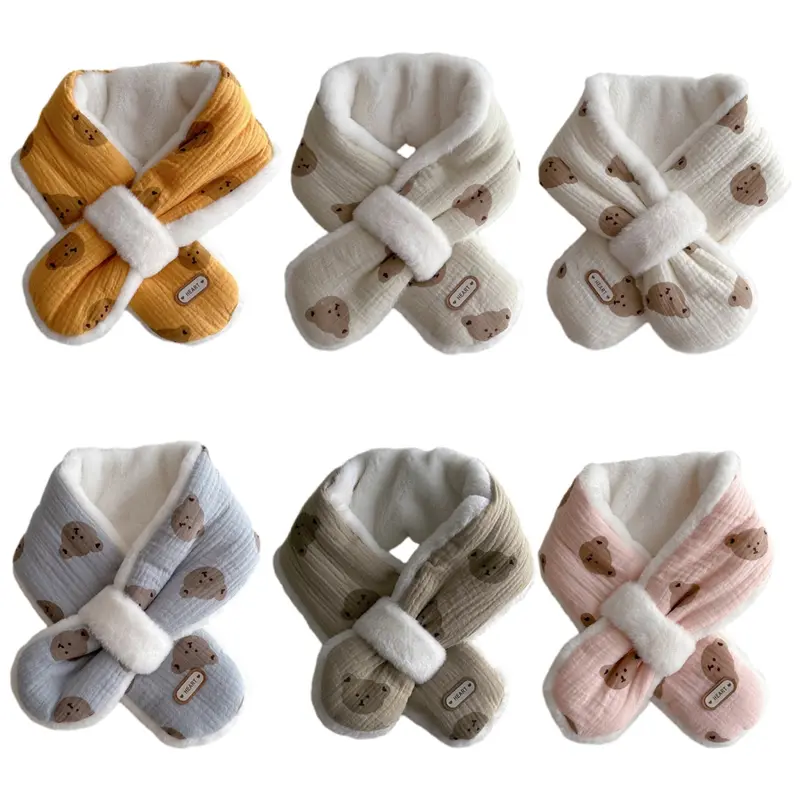 Khăn Quàng Cổ Mùa Đông Ấm Áp Cho Trẻ Em, Khăn Quàng Cổ Unisex Họa Tiết Gấu Hoạt Hình, Bộ Giảm Thanh Dài, Khăn Quàng Cổ Sang Trọng Dễ Thương Cho Bé 8