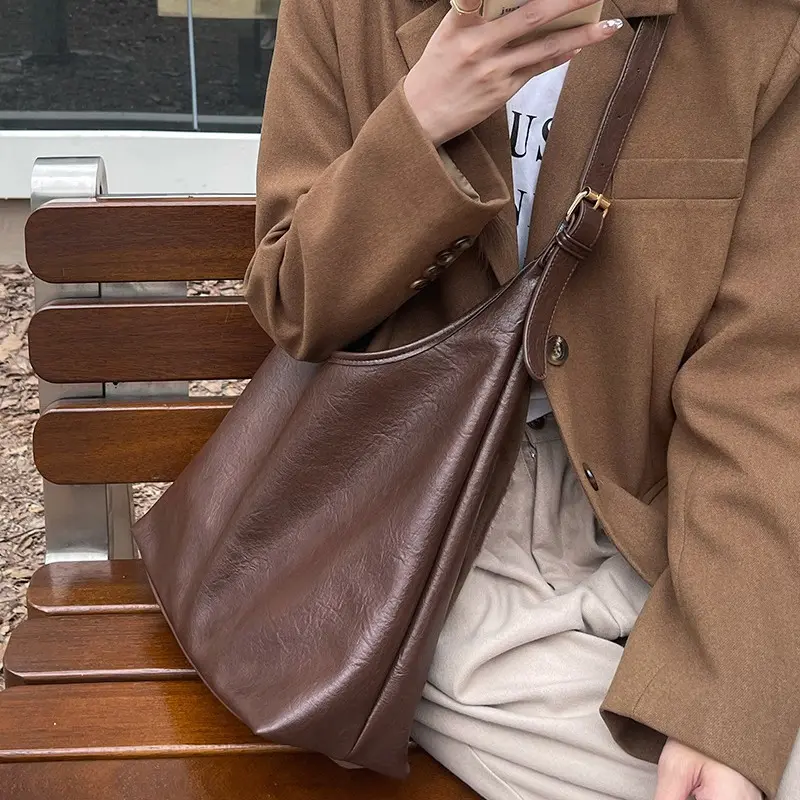 [SHIS]Women's Simple and Soft Leather Underarm Bag with Large Capacity for Retro Commuters rico  rinaldi  handbag