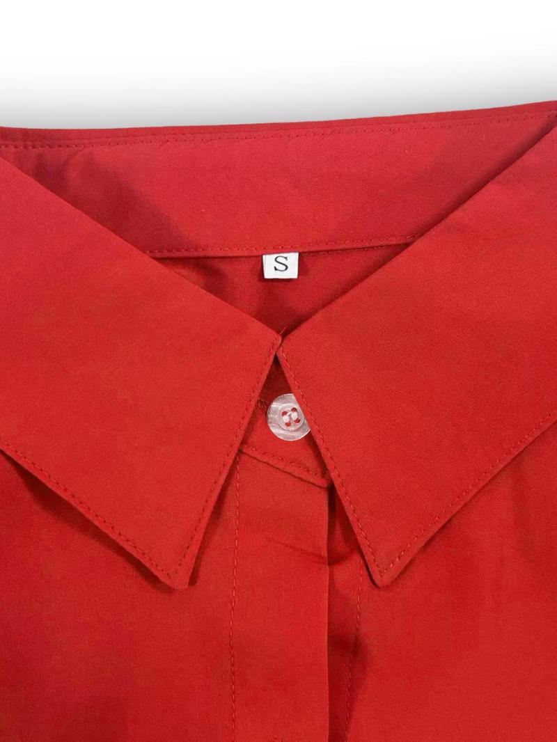 Product Introduction of Women's Plain Button Front Shirt, Casual Curved Hem Long Sleeve Collared Top for Spring & Fall, Ladies Clothes for Daily Wear 4