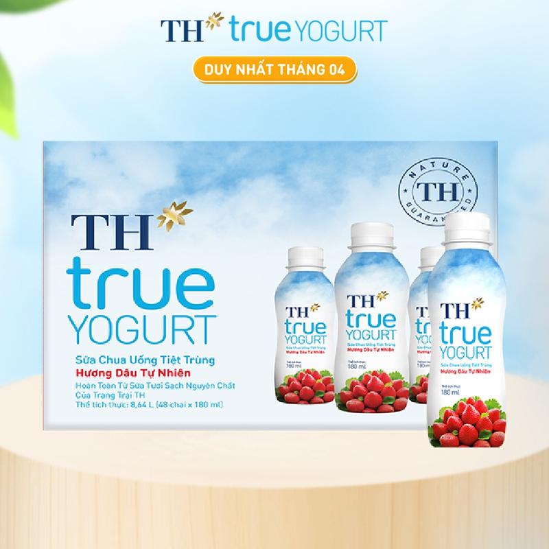 Thùng 48 chai sữa chua uống tiệt trùng TH true YOGURT hương dâu/ cam/ việt quất tự nhiên 180 ml (180 ml x 48)