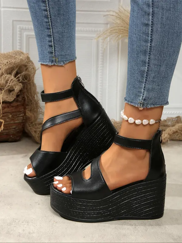 Women's Fashionable Plain Color Wedge Sandals, Casual Comfortable Platform Sandals for Summer, Lightweight Breathable Shoes for Daily Wear, Girl 3
