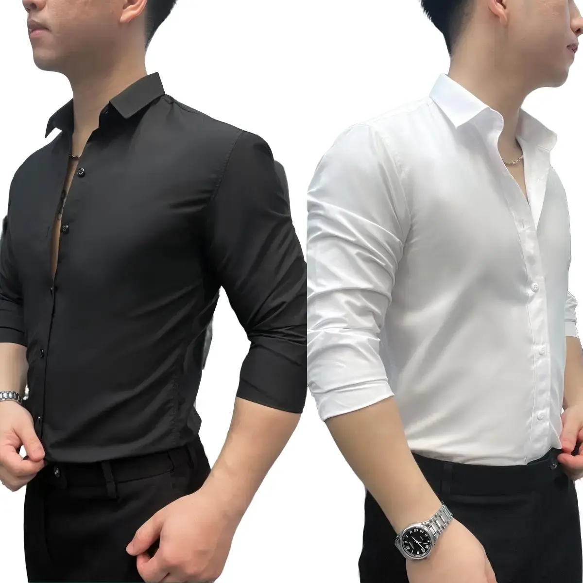 Sơ Mi Nam Dài Tay Cao Cấp Chất Liệu Cotton Thấm Hút Mồ Hôi,From Dáng Hàn Quốc Ôm Dáng Áo Menswear Cổ Tròn Shirt