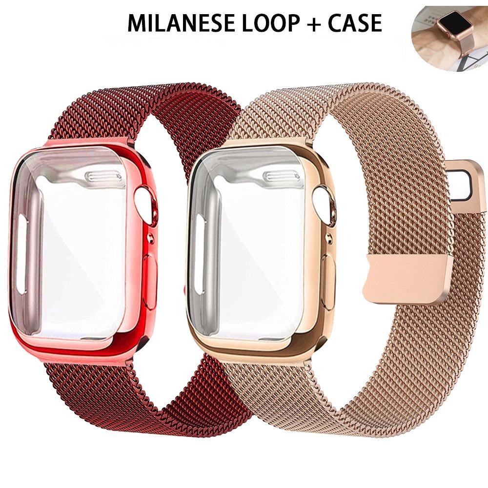 สายรัดห่วงตาข่ายสแตนเลส, เคสสำหรับ Apple Watch Series 11, 10, 9, 8, 7, 6, SE, เข้ากันได้กับ 41mm, 45