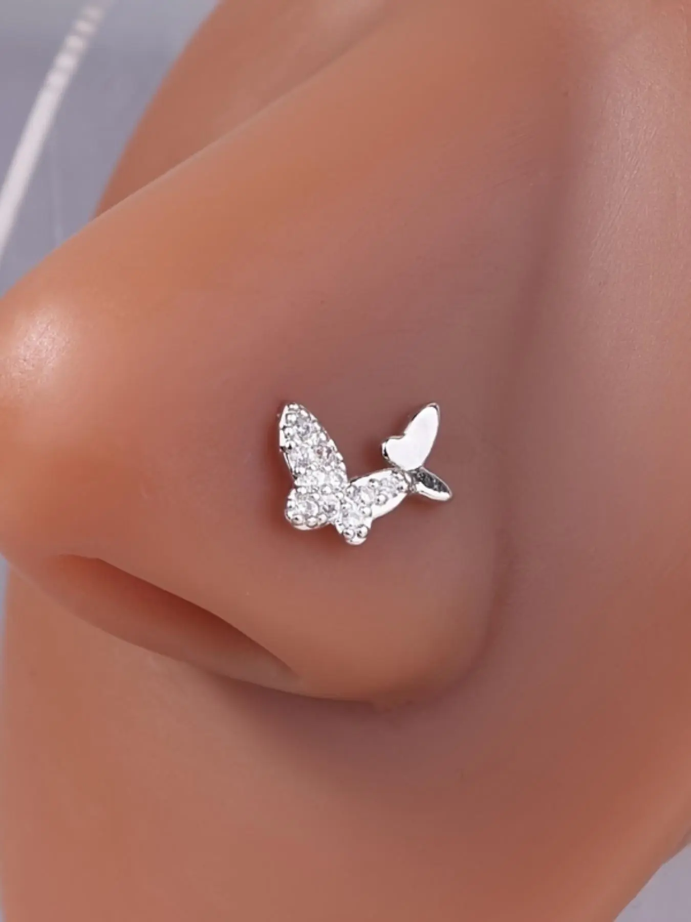 Rhinestone Butterfly Design Nose Ring, Fashionable Nose Stud for Women & Girls, Piercing Jewelry for Party, Daily Clothing Decor, Trendy All-match & Exquisite Jewelry for Birthday Gift