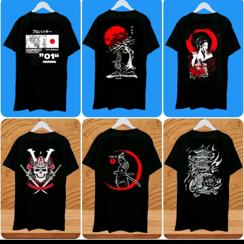 GROSIR 7 Kaos Distro Jepang Samurai Tokyo Anime Pria Wanita Sablon Soft Motif Luffy Baju Oblong 1