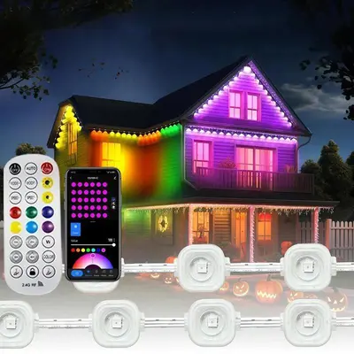 Permanent Outdoor RGB Smart Lights – 50ft 24V IP68 Waterproof, App & Remote Control, 50 Scene Modes