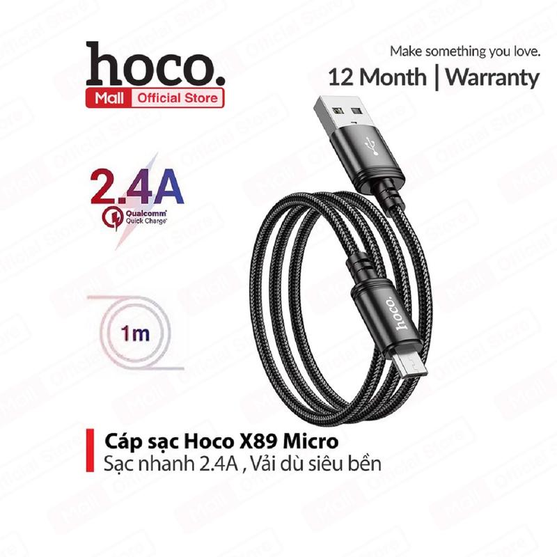 Dây sạc nhanh 2.4A Hoco X89 Micro hỗ trợ truyền dữ liệu dành cho Android dài 1M