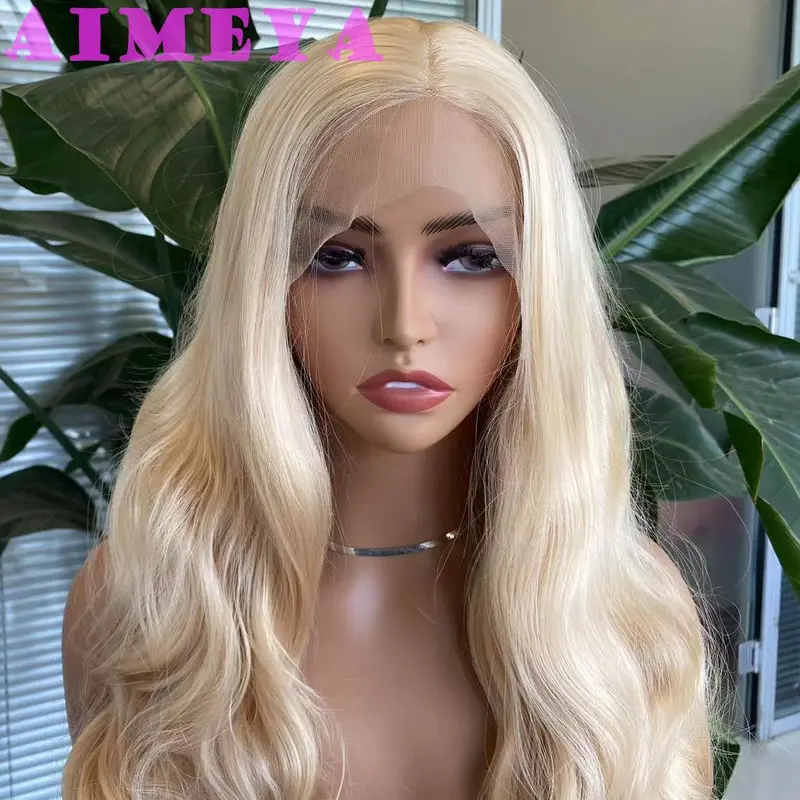 AIMEYA Blonde Wig Long Body Wave Lace Front Wig  Synthetic Lace Wig for Women Girl Heat Resistant Hair Cosplay Daily Use 1