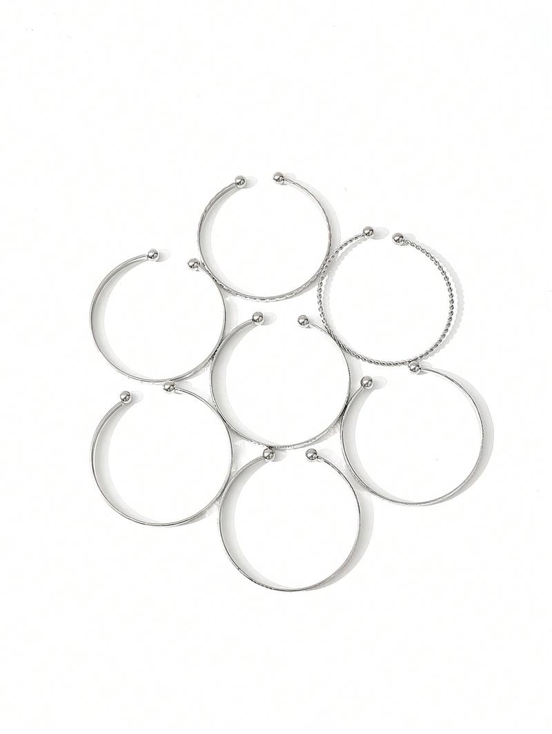 Product Introduction of 7pcs/Set European And American Style Bangle Set With Hammered, Arrow, Floral, Exaggerated Hexagram Design, Twist Open Bracelets Jewelry Gifts 24