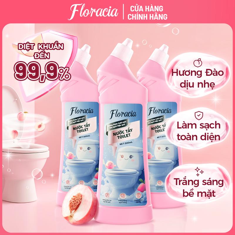 Nước tẩy toilet Floracia khử mùi hiệu quả 500ML/chai - làm sạch bồn cầu, sàn gạch, an toàn không gây kích ứng da tay